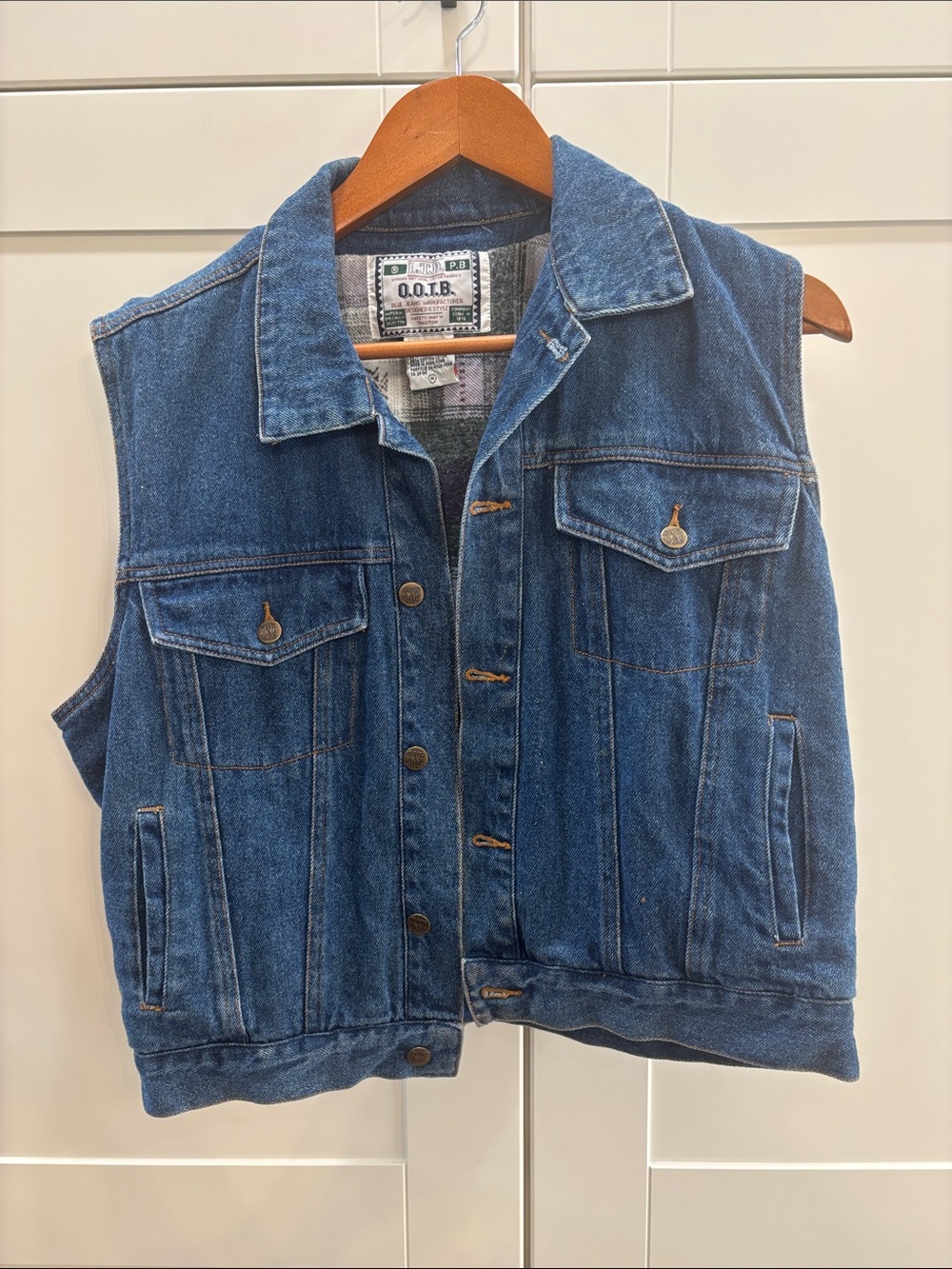 O.O.T.B. Denim Vest with Plaid Lining - Blue